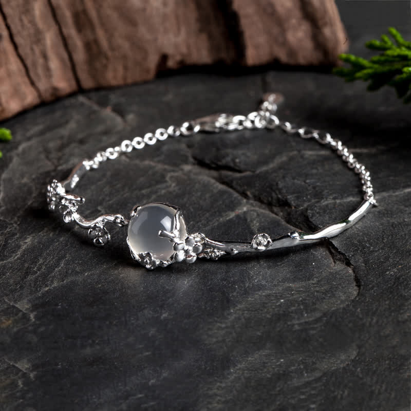 Buddha Stones Sending Grace and HarmonyPlum Blossom Chalcedony Bracelet Includes Gift Message Card