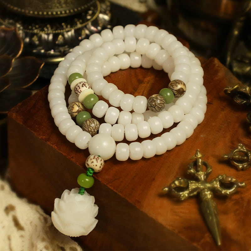Buddha Stones Hoping for Serenity and Mindfulness Bodhi Lotus Mala Includes Gift Message Card