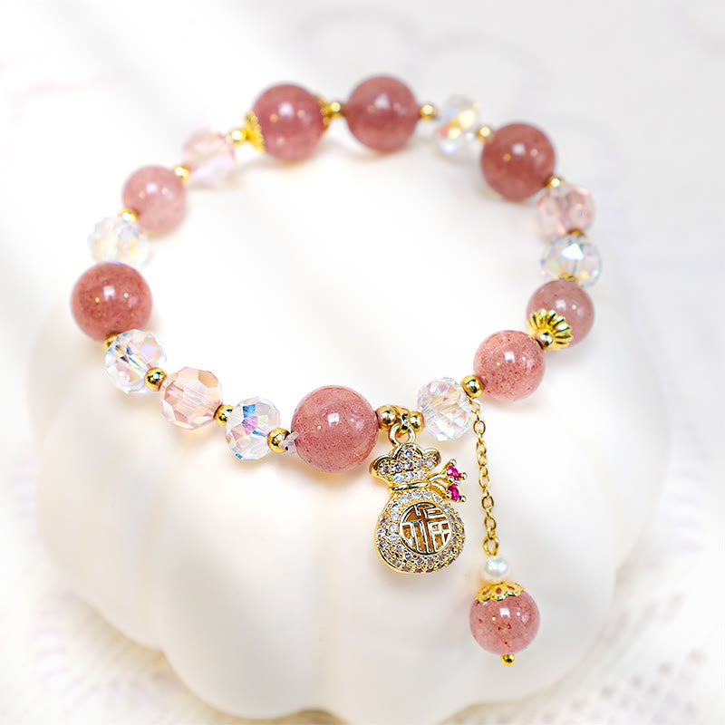 Buddha Stones Wishing Love and Sweet BlessingsStrawberry Quartz Bracelet Includes Gift Message Card