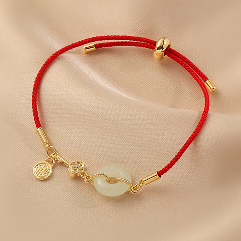 Buddha Stones Wishing You Peace and Protection Jade Red Rope Bracelet Includes Gift Message Card