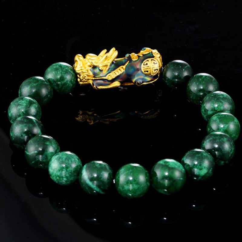 Buddha Stones Sending Blessings of Wealth and Peace PiXiu Jade Bracelet Includes Gift Message Card