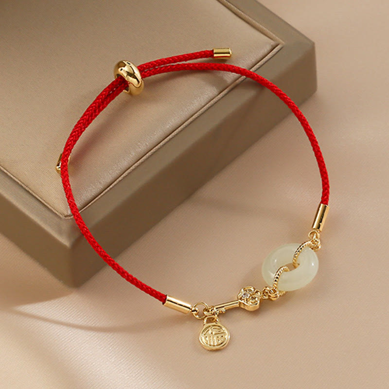 Buddha Stones Wishing You Peace and Protection Jade Red Rope Bracelet Includes Gift Message Card