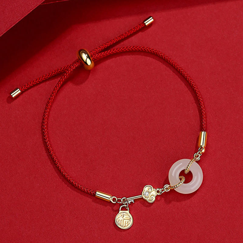 Buddha Stones Wishing You Peace and Protection Jade Red Rope Bracelet Includes Gift Message Card