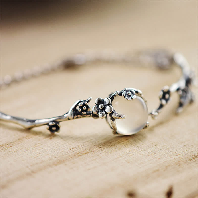 Buddha Stones Sending Grace and HarmonyPlum Blossom Chalcedony Bracelet Includes Gift Message Card