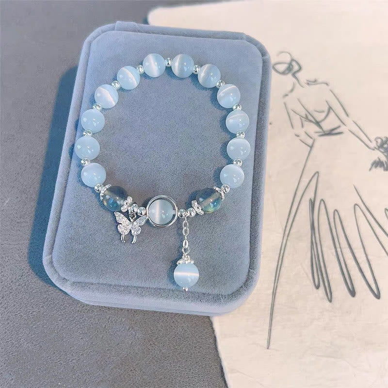 Buddha Stones Sending Luck and Inner Peace Cat's Eye Butterfly Bracelet Includes Gift Message Card