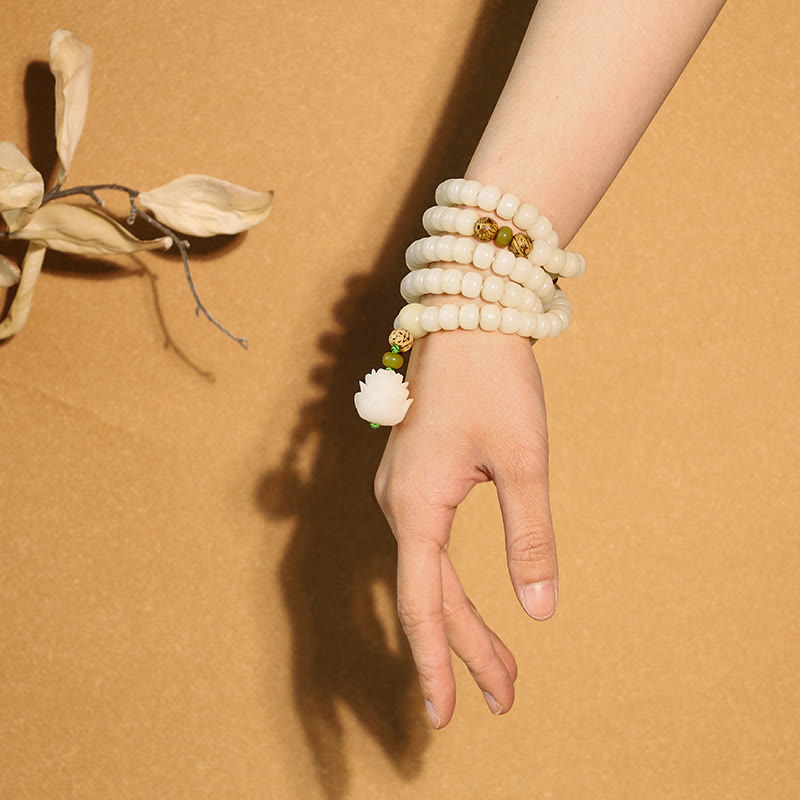 Buddha Stones Hoping for Serenity and Mindfulness Bodhi Lotus Mala Includes Gift Message Card