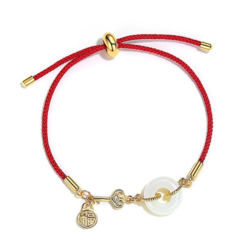 Buddha Stones Wishing You Peace and Protection Jade Red Rope Bracelet Includes Gift Message Card