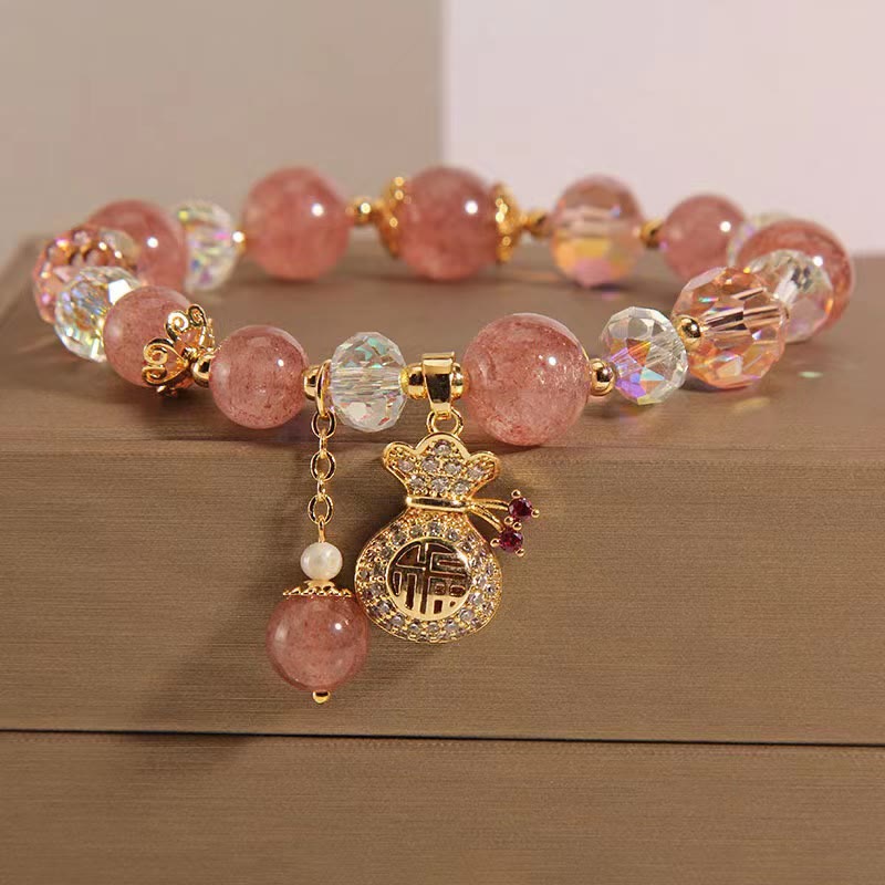 Buddha Stones Wishing Love and Sweet BlessingsStrawberry Quartz Bracelet Includes Gift Message Card
