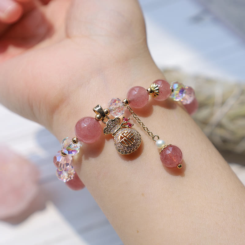 Buddha Stones Wishing Love and Sweet BlessingsStrawberry Quartz Bracelet Includes Gift Message Card