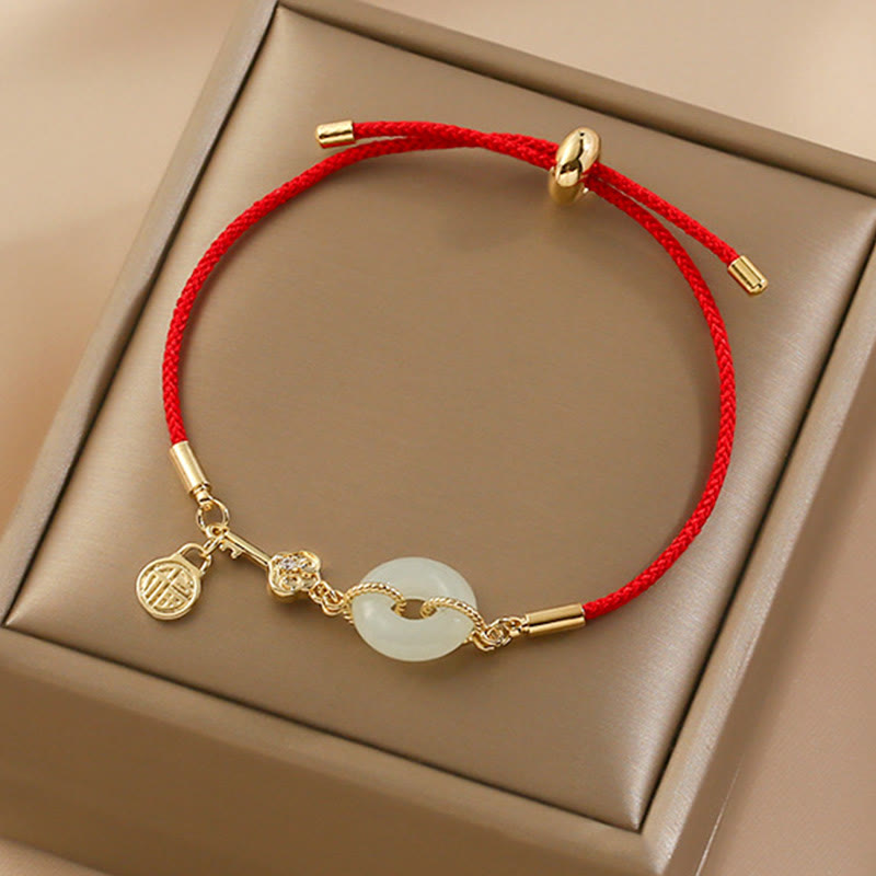 Buddha Stones Wishing You Peace and Protection Jade Red Rope Bracelet Includes Gift Message Card