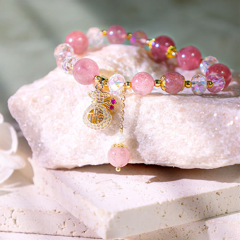Buddha Stones Wishing Love and Sweet BlessingsStrawberry Quartz Bracelet Includes Gift Message Card