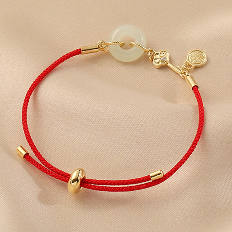 Buddha Stones Wishing You Peace and Protection Jade Red Rope Bracelet Includes Gift Message Card