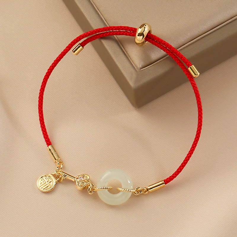 Buddha Stones Wishing You Peace and Protection Jade Red Rope Bracelet Includes Gift Message Card