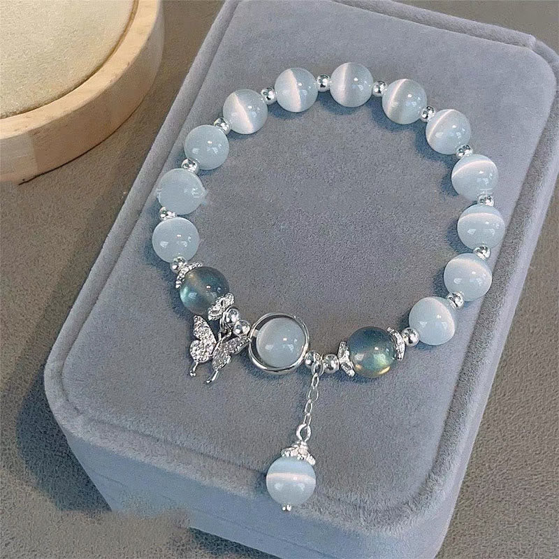 Buddha Stones Sending Luck and Inner Peace Cat's Eye Butterfly Bracelet Includes Gift Message Card