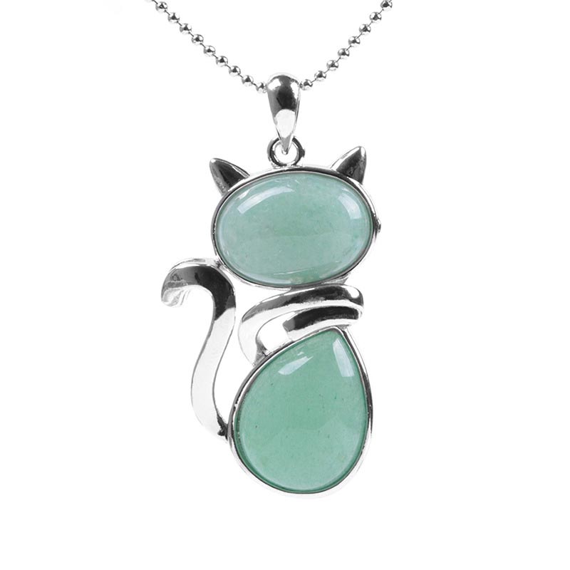 Buddha Stones Sending You Luck and Growth Cat Green Aventurine Necklace Includes Gift Message Card