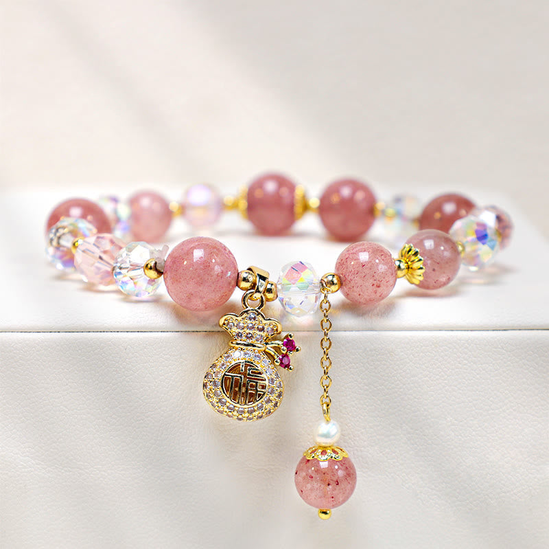 Buddha Stones Wishing Love and Sweet BlessingsStrawberry Quartz Bracelet Includes Gift Message Card