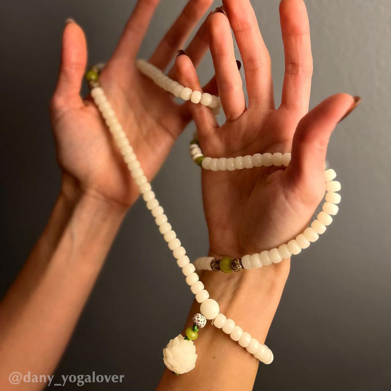 Buddha Stones Hoping for Serenity and Mindfulness Bodhi Lotus Mala Includes Gift Message Card