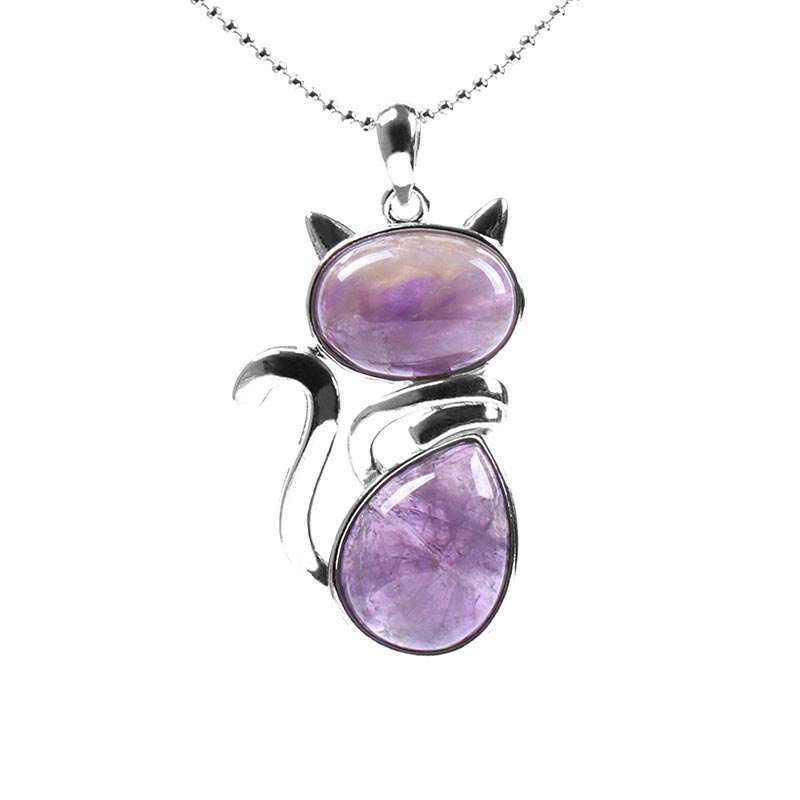 Buddha Stones All the best for Calm and Wisdom Cat Amethyst Necklace Includes Gift Message Card