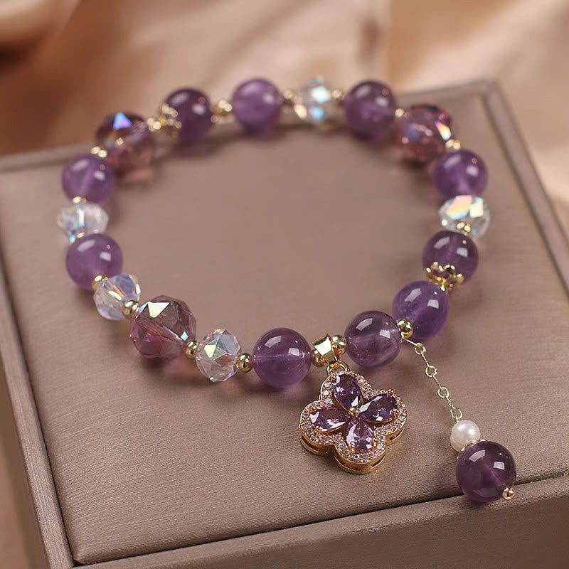 Buddha Stones All the best for Calm and Wisdom Amethyst Flower Bracelet Includes Gift Message Card