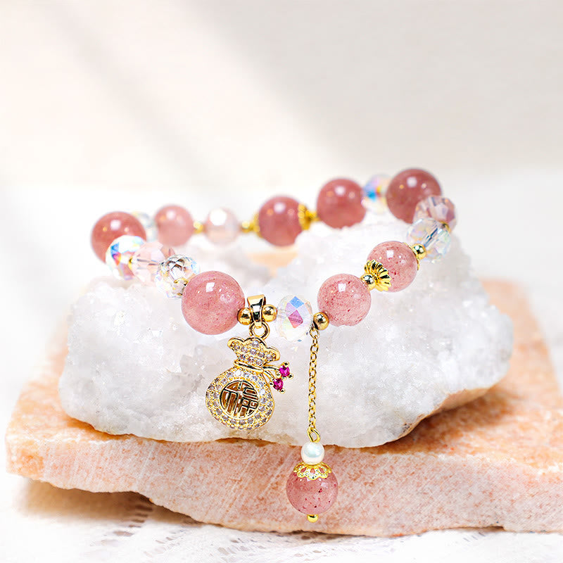 Buddha Stones Wishing Love and Sweet BlessingsStrawberry Quartz Bracelet Includes Gift Message Card