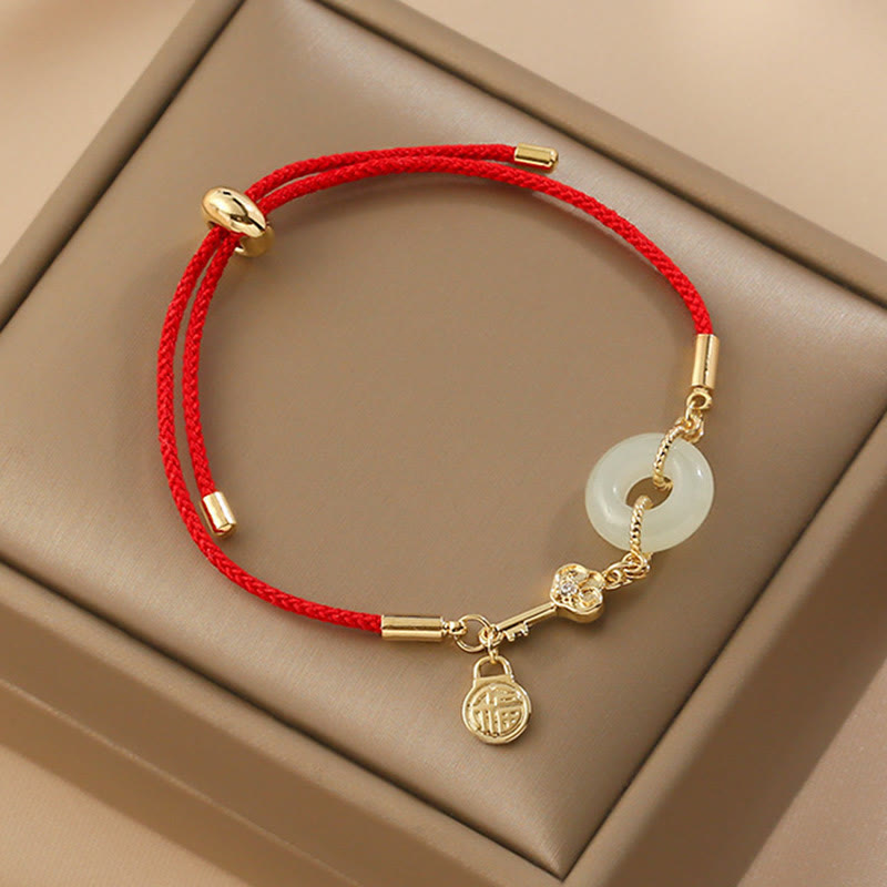 Buddha Stones Wishing You Peace and Protection Jade Red Rope Bracelet Includes Gift Message Card