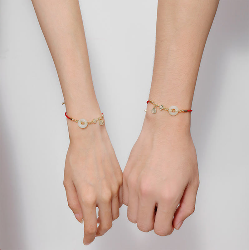 Buddha Stones Wishing You Peace and Protection Jade Red Rope Bracelet Includes Gift Message Card