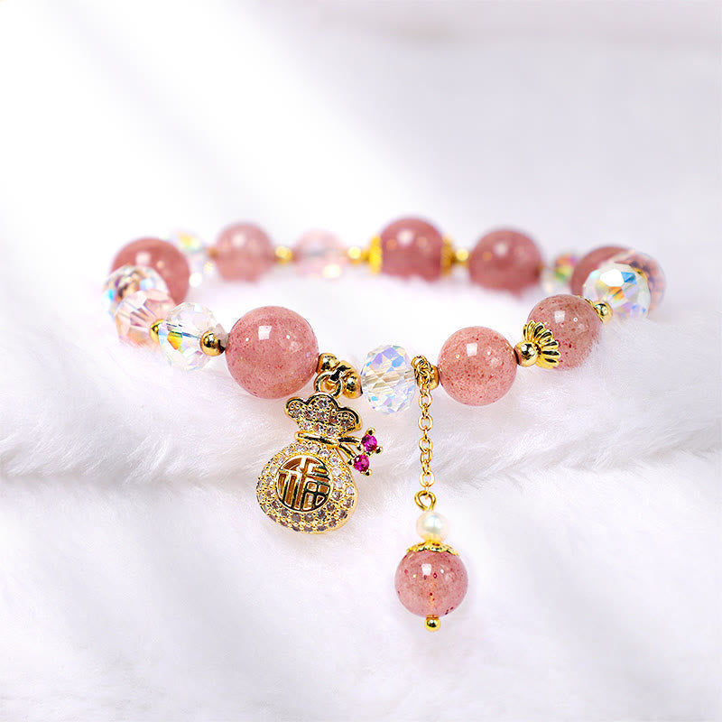 Buddha Stones Wishing Love and Sweet BlessingsStrawberry Quartz Bracelet Includes Gift Message Card