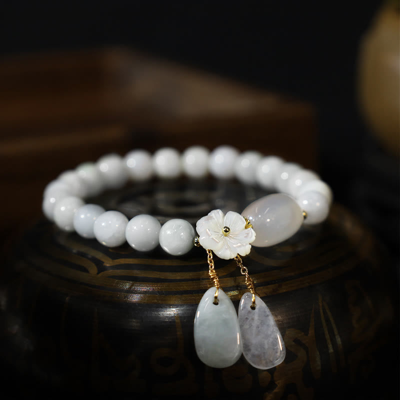 Buddha Stones Hoping for Purity and PeaceNatural White Jade Bracelet Includes Gift Message Card