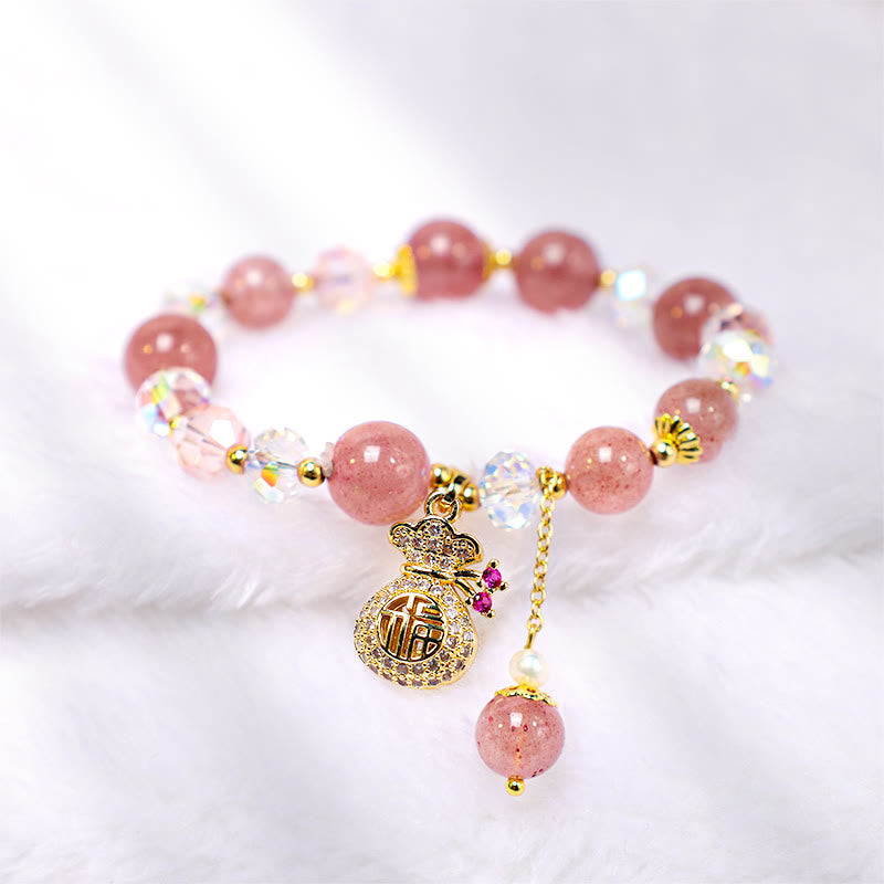 Buddha Stones Wishing Love and Sweet BlessingsStrawberry Quartz Bracelet Includes Gift Message Card
