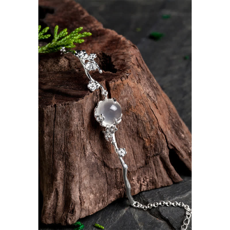 Buddha Stones Sending Grace and HarmonyPlum Blossom Chalcedony Bracelet Includes Gift Message Card