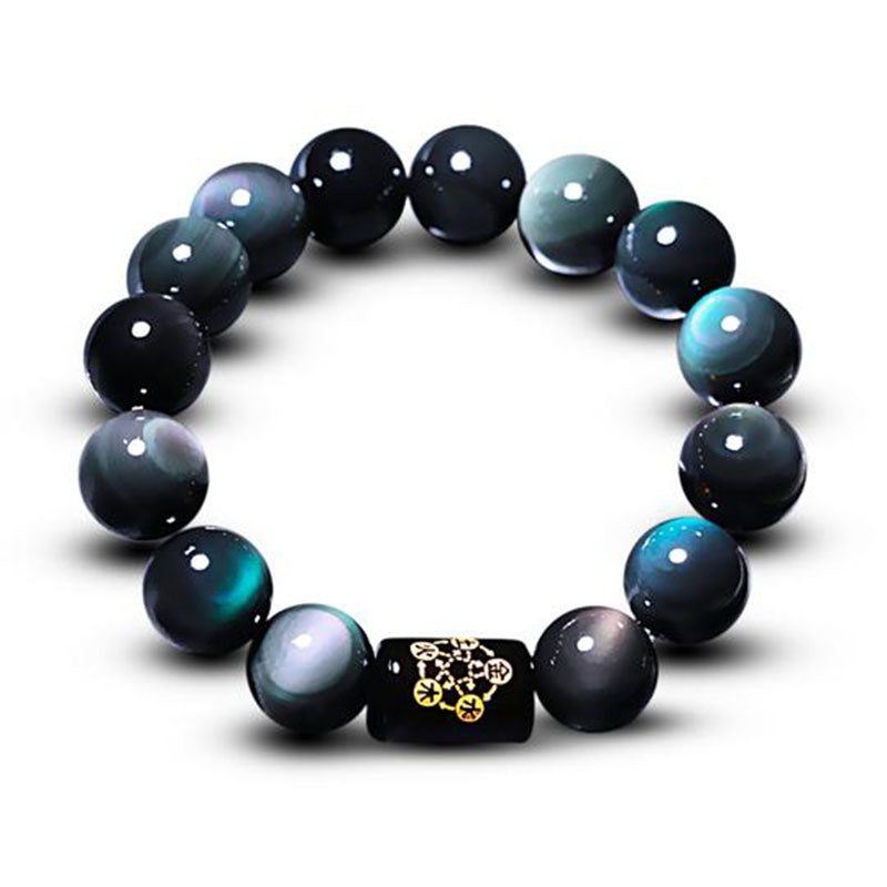 Buddha Stones Sending Balance and Protection Rainbow Obsidian Bracelet Includes Gift Message Card