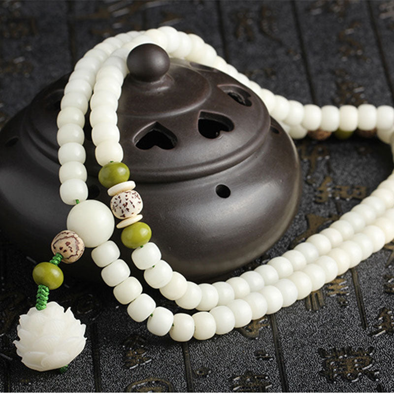 Buddha Stones Hoping for Serenity and Mindfulness Bodhi Lotus Mala Includes Gift Message Card