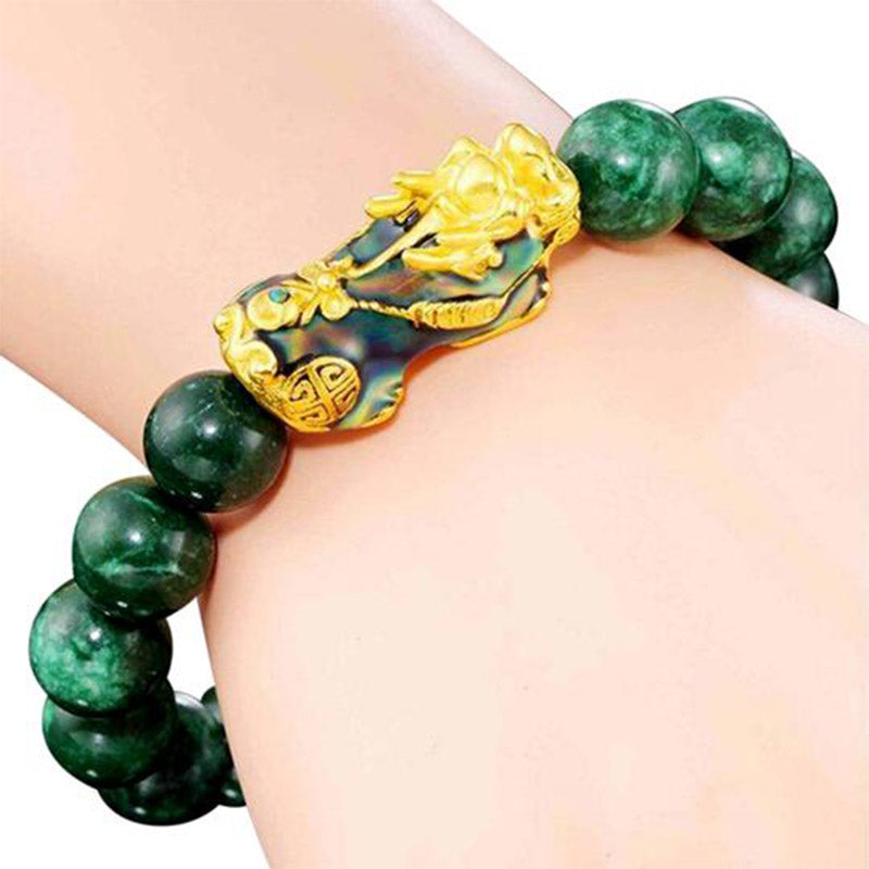Buddha Stones Sending Blessings of Wealth and Peace PiXiu Jade Bracelet Includes Gift Message Card