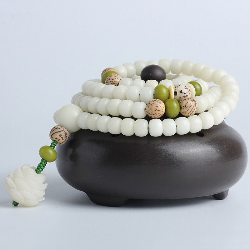 Buddha Stones Hoping for Serenity and Mindfulness Bodhi Lotus Mala Includes Gift Message Card