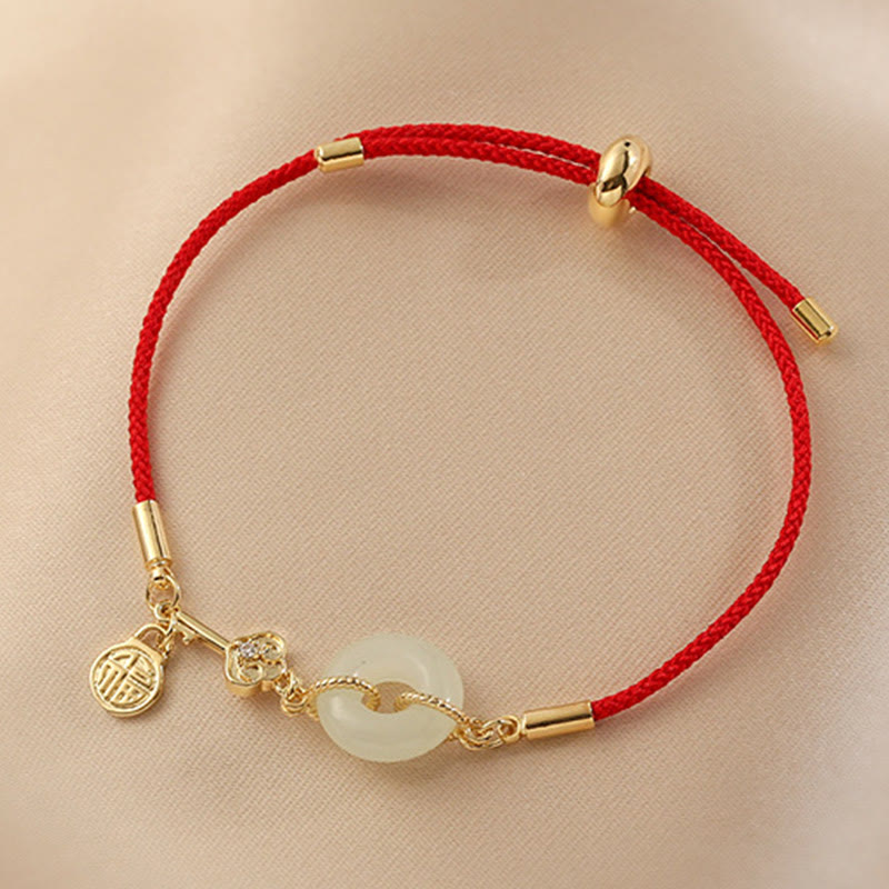 Buddha Stones Wishing You Peace and Protection Jade Red Rope Bracelet Includes Gift Message Card
