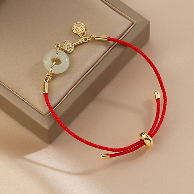 Buddha Stones Wishing You Peace and Protection Jade Red Rope Bracelet Includes Gift Message Card