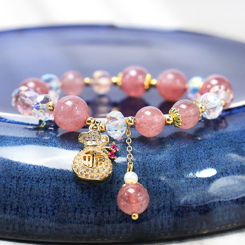 Buddha Stones Wishing Love and Sweet BlessingsStrawberry Quartz Bracelet Includes Gift Message Card